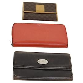 Céline-CELINE Wallet Leather 3Set Red Brown black Auth bs4413-Brown,Black,Red