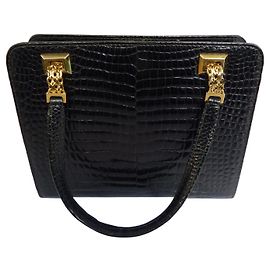 Gucci Black Crocodile Leather Handbag Black