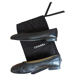 Cambon Chanel Ballerinas classic Black Leather ref.997580 - Joli Closet