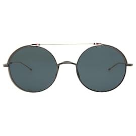 Thom Browne-Thom Browne Oval-Frame Metal Sunglasses-Black