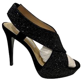 Diane Von Furstenberg-DvF Zia glitter high heeled sandals-Black,Metallic