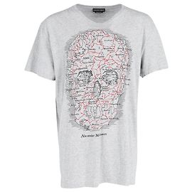 Alexander McQueen Camiseta de manga curta com estampa de mapa de caveira em algodão cinza Cinza