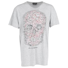 Alexander Mcqueen-Alexander McQueen Camiseta de manga curta com estampa de mapa de caveira em algodão cinza-Cinza