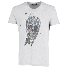 Alexander Mcqueen-Alexander McQueen Skull Print Short Sleeve T-shirt in Grey Cotton -Grey