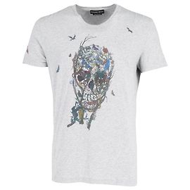 Camiseta de manga corta en algodón gris con estampado de calavera de Alexander McQueen Gris