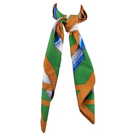 Hermès-Hermès carré Rafales scarf in green, burnt orange and blue silk-Green