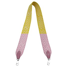 Hermès-Hermès Zigzag 50mm bag strap in yellow and white chevron canvas PHW-Yellow