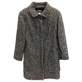 Casaco de tweed preto e branco da VC Chanel com botões de leão Cinza