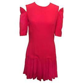 Alexander Mcqueen-Alexander McQueen dress in red with cut sleeves & flared skirt-Red