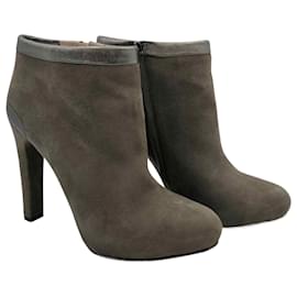 Fendi-Fendi dark grey ankle boots with pewter leather & metal trim-Grey