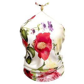 Top de cuello halter de Roberto Cavalli en estampado de seda blanca con cierre de cristal Multicolor