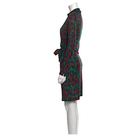 Diane Von Furstenberg-Robe portefeuille en soie "léopard vert" DvF Savannah-Multicolore,Vert