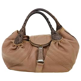 Fendi-FENDI Spy bag Hand Bag Leather Beige 2415-8BR511-RO1-088 Auth th3457-Beige