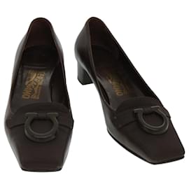 Salvatore Ferragamo-Zapatos Salvatore Ferragamo Cuero nylon 6 1/2 Autenticación marrón oscuro 38167-Marrón oscuro