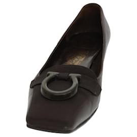 Salvatore Ferragamo-Zapatos Salvatore Ferragamo Cuero nylon 6 1/2 Autenticación marrón oscuro 38167-Marrón oscuro