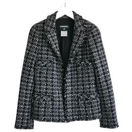 CHANEL Fall 2007 07A Cashmere Houndstooth Tweed Jacket Grey Navy blue