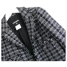 Chanel-CHANEL Fall 2007 07A Cashmere Houndstooth Tweed Jacket-Grey,Navy blue