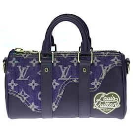 Louis Vuitton-BLUE DENIM KEEPALL TRAVEL BAG - 133217934-Blue