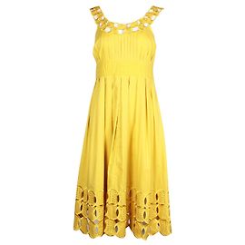 Catherine Malandrino Robe moutarde avec encolure et ourlet brodés Jaune