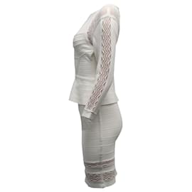 Herve Leger-Herve Leger Peplum Bodycon Dress in White Rayon-White