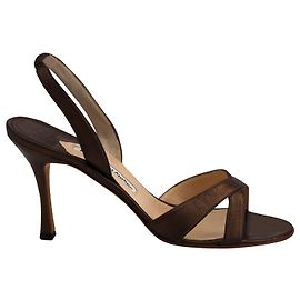 Manolo Blahnik Callasli 90 Slingback Sandals in Bronze Leather Metallic Bronze