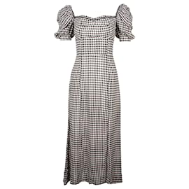 Reformation-Reformation Puff Sleeve Gingham Midi Dress in Black Print Viscose-Other
