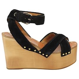 Céline-Celine Phoebe Platform Wedge Sandals in Brown Wood -Brown