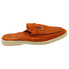 Loro Piana-Loro Piana Babouche Charms Mules em Camurça Laranja-Laranja