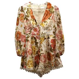Zimmermann Bonita Floral Print Romper in Multicolor Linen  Other
