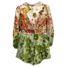 Zimmermann-Zimmermann Bonita Floral Print Romper in Multicolor Linen -Other