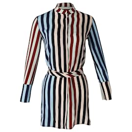Diane Von Furstenberg-Vestido camisero a rayas en seda multicolor de Diane von Furstenberg-Otro
