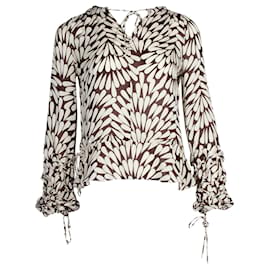Tory Burch Blusa Estampada Marrón y Blanca Castaño