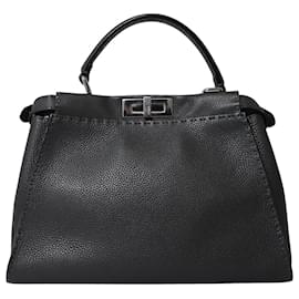 Fendi-Fendi Peekaboo Mini Selleria Bag in Black Leather-Black