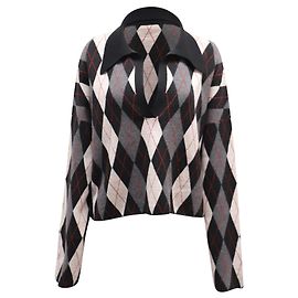 Khaite Noelle Pullover mit Argyle-Kragen aus Laine-Wolle mit schwarzem Print Andere