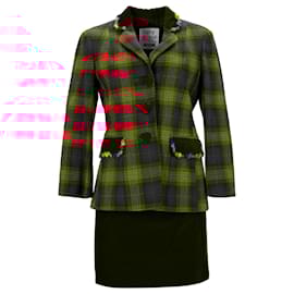 Moschino Cheap And Chic-Moschino Cheap & Chic Plaid Blazer and Skirt Set in Red Wool-Red