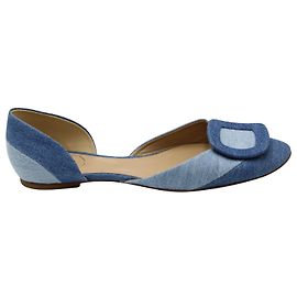 Roger Vivier D'Orsay Flats in Blue Cotton Denim  Blue