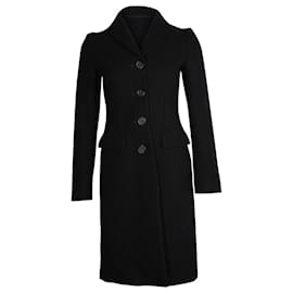 Prada-Prada Langer Mantel aus schwarzer Wolle-Schwarz