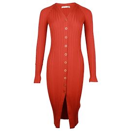 Autre Marque Dion Lee V-neck Snap Button Knit Dress in Red Wool Red