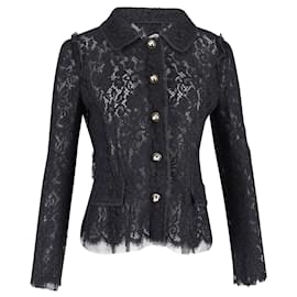 Dolce & Gabbana-Dolce & Gabbana Button-Front Jacket in Black Cotton Lace -Black