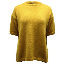 Mansur Gavriel Kurzarmpullover aus senfgelbem Mohair Gelb