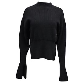 Alexander Wang Rippstrickpullover mit Stehkragen aus schwarzer Wolle Schwarz