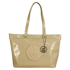 Armani Jeans Creme PVC Satchel Tote Bolsa Compradora com. Charm Bag soberbo! Cru