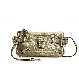 Chloé CHLOE Paddington Silver Pebbled Leather Iconic Clutch Bag Handtasche m. Griffhalter Silber