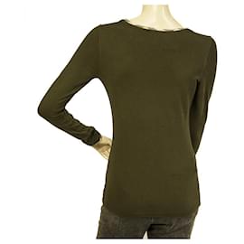 Burberry-Burberry verde manga larga Check Trimming elástico camiseta top tamaño XS-Verde