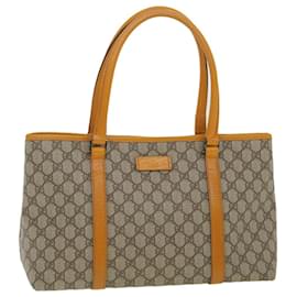 Gucci-GUCCI GG Canvas Tote Bag PVC Pelle Arancione Beige 114595 Auth ki2771-Beige,Arancione