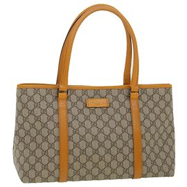 GUCCI GG Canvas Einkaufstasche PVC Leder Orange Beige 114595 Auth ki2771 Beige Orange