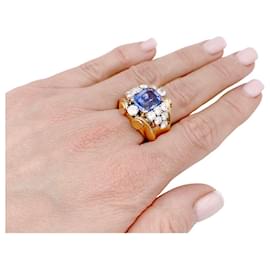inconnue-Vintage sapphire "Tank" ring, diamants, rose gold and platinum.-Other