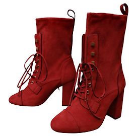 Stuart Weitzman Leather Lace Up Ankle Boots Rust Other