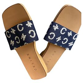 Céline Monogram Canvas Mules Blue Blue