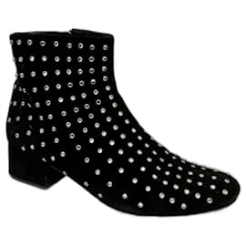 Saint Laurent-SAINT LAURENT Betty Crystal Stud Ankle Boots-Black